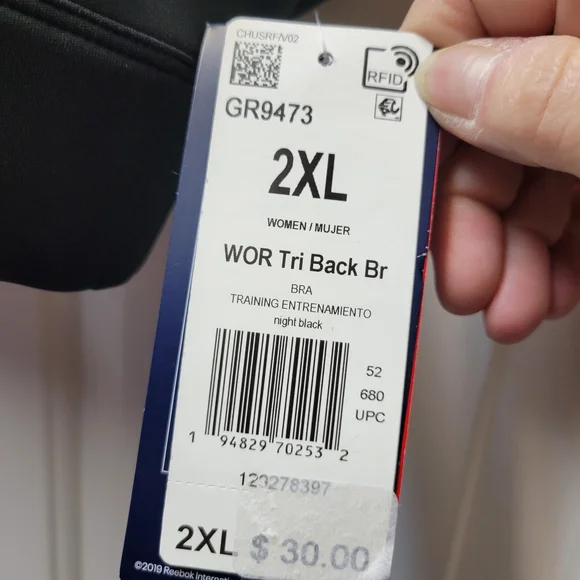 Reebok Women's Black Sports Bra Tri-Back Size 2XL - Picture 2 of 6
